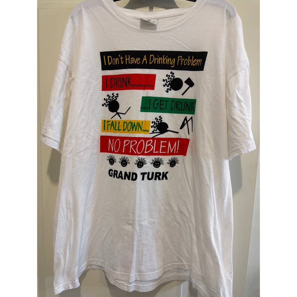 Caribbean Outpost Grand Turk Drinking Problem Graphic T-Shirt White XXL Humor